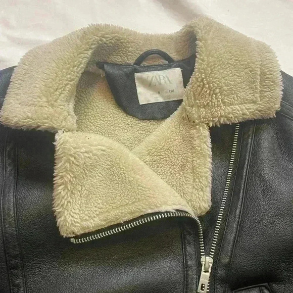 Zara Girls Combo Double Faced Biker Moto Jacket Black Cream - Picture 3 of 10